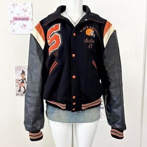 Vintage Black Knights Letterman Jacket Leather Sleeves  Dark Academia Jacket‎